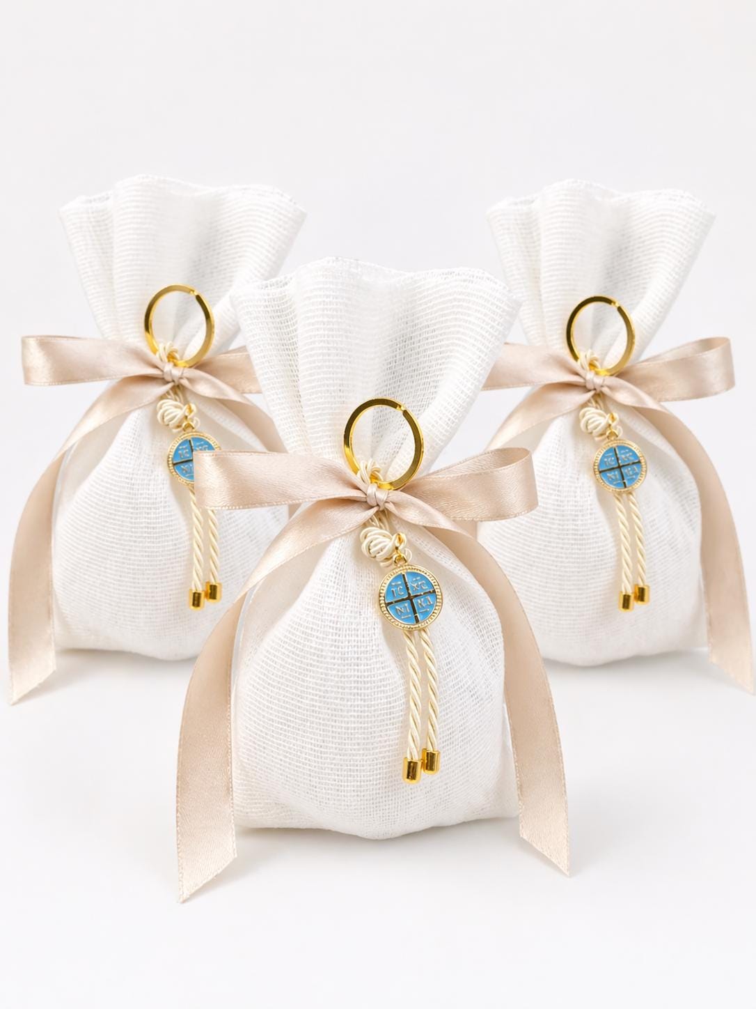 Baptism Cross Keychain Favors | Almond Bomboniere Set of 10 | Christening & Communion Favors