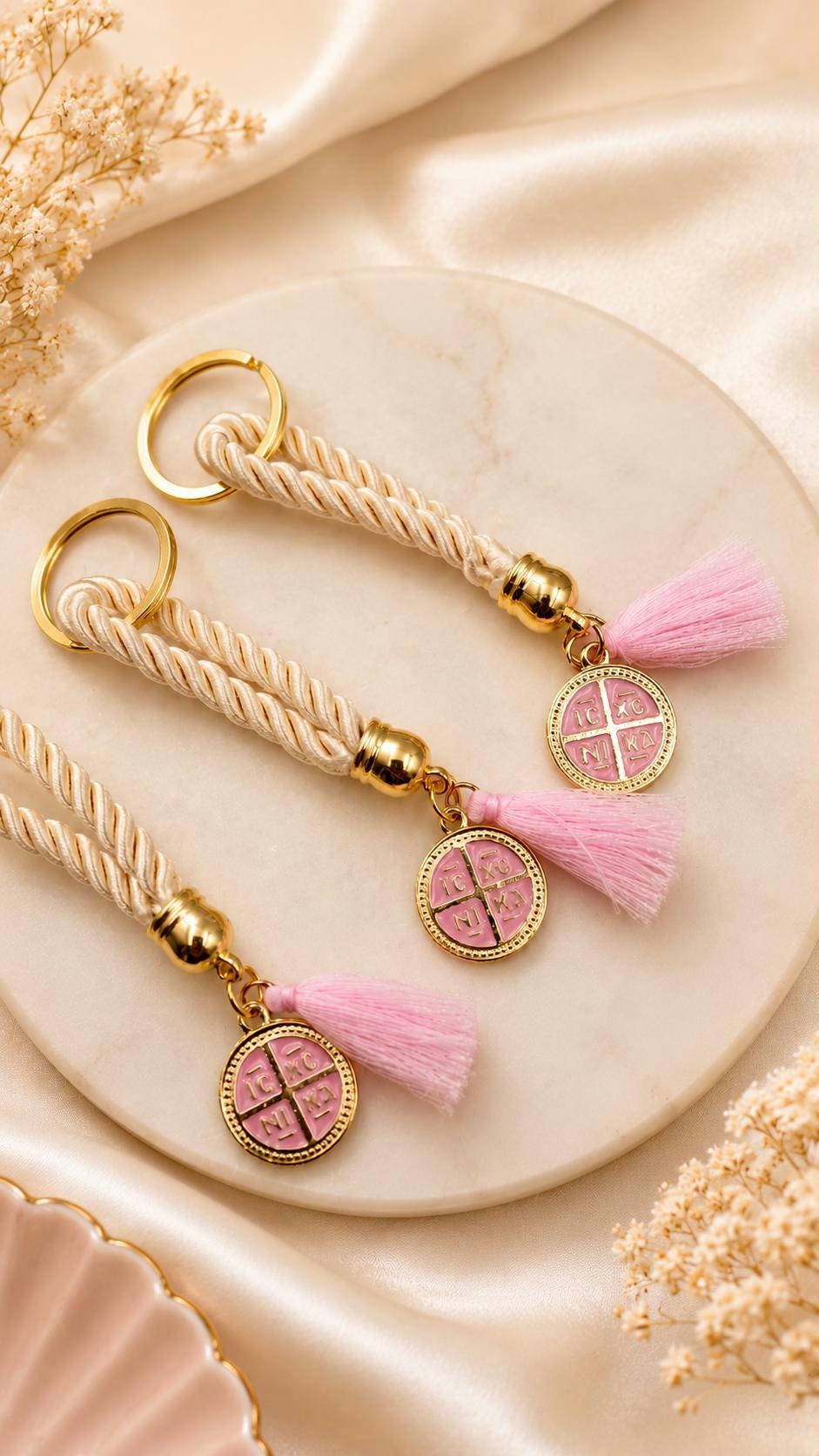 Martyrika Greek Orthodox Baptism Favors Orthodox Cross Keychain Christening Gifts First Communion Baby Girl Baptism, (10 pcs).