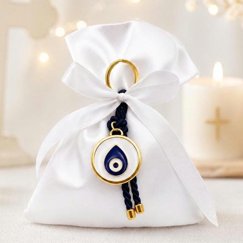 Greek Baptism Favor Evil Eye,  Bomboniera for Christening, Mati Charm martyrika, Koufeta Pouch, Orthodox Baptism Favor, 10 pcs