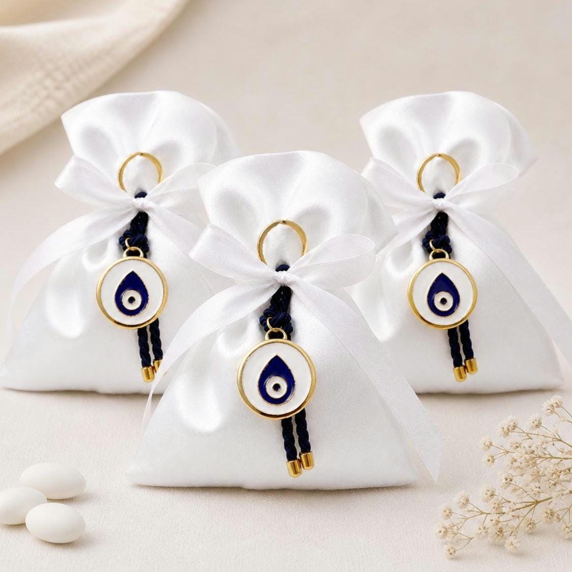 Greek Baptism Favor Evil Eye,  Bomboniera for Christening, Mati Charm martyrika, Koufeta Pouch, Orthodox Baptism Favor, 10 pcs