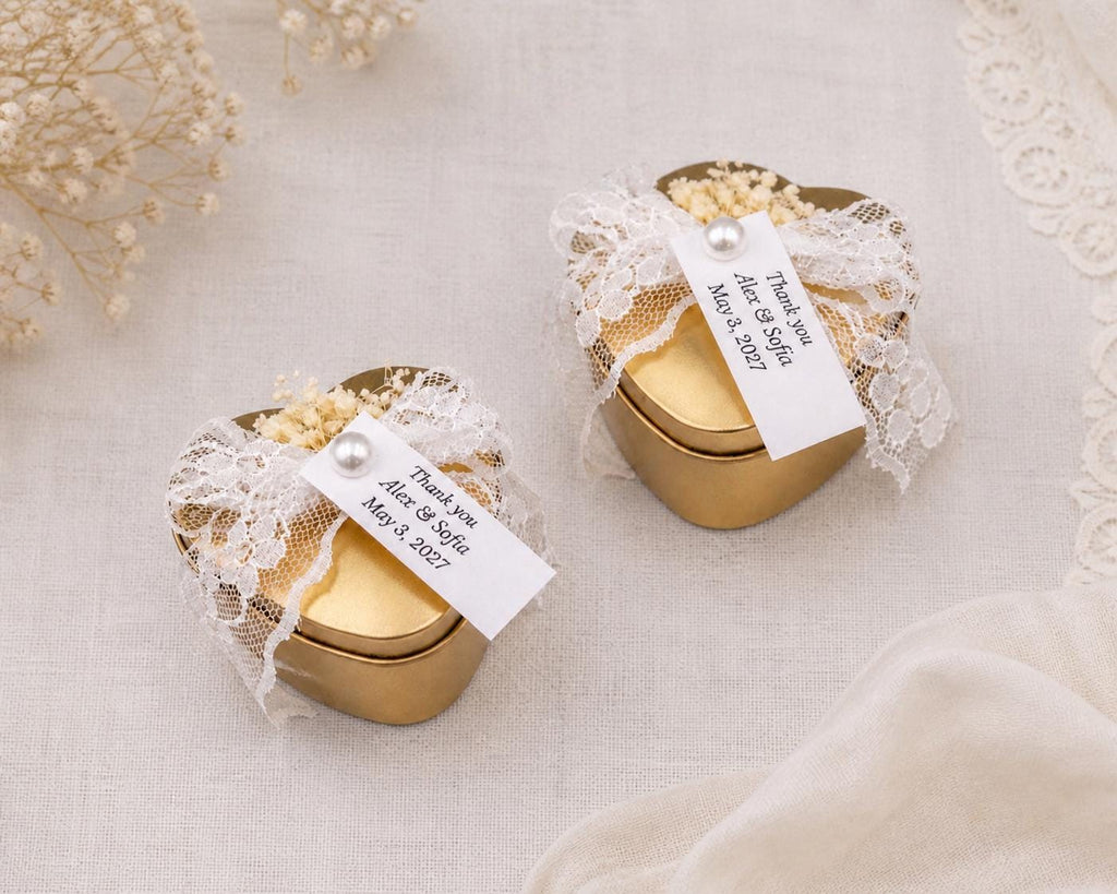 Heart Wedding Favor Box with Koufeta, Greek Boubounieres, Italian Bomboniere, Metal Heart Tin box, Mediterranean Wedding Favor (10 pcs)