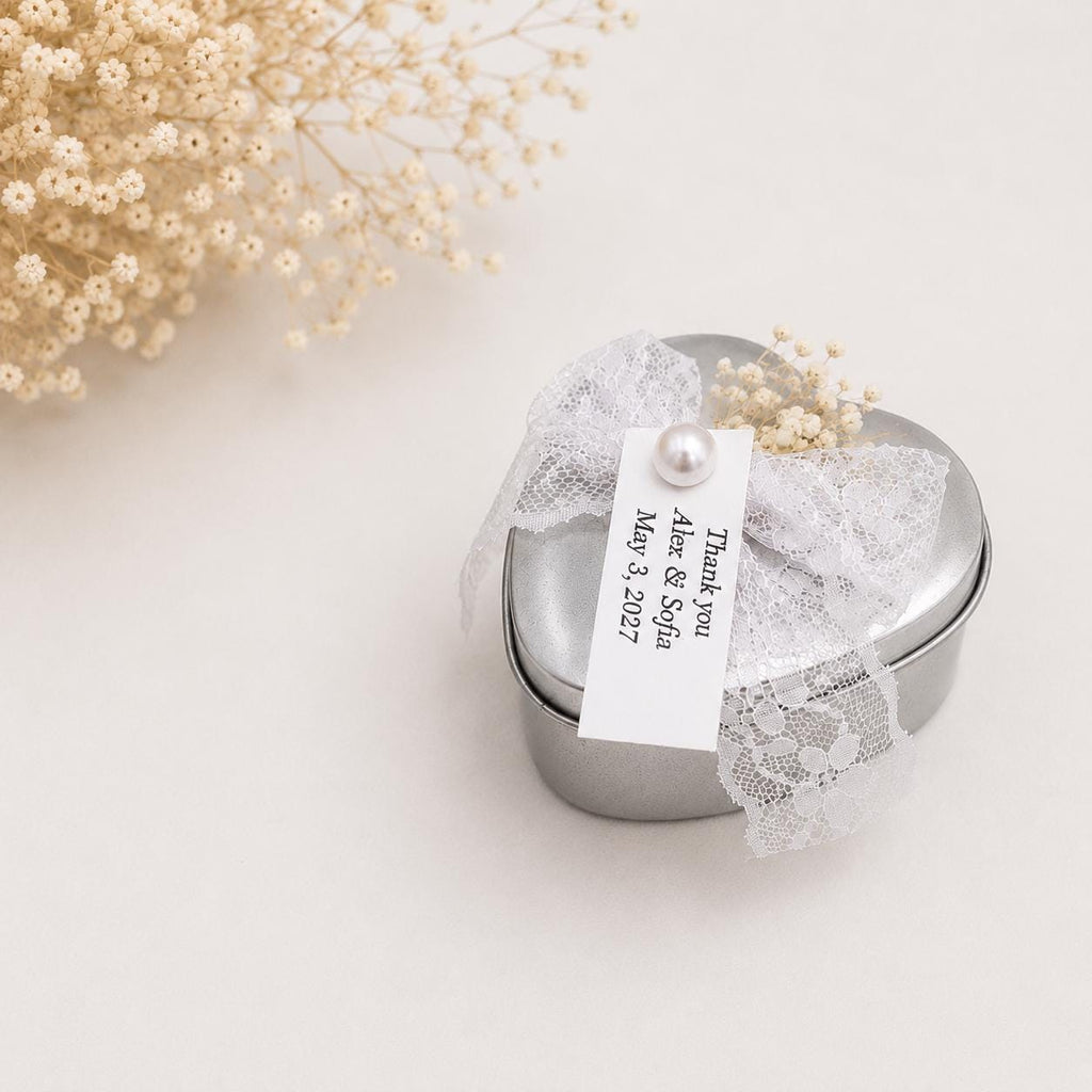 Personalized Heart metal Tin Candle Favors: Scented wax, Greek boubounieres, bomboniere, Bridal Shower favors, 10 pcs.