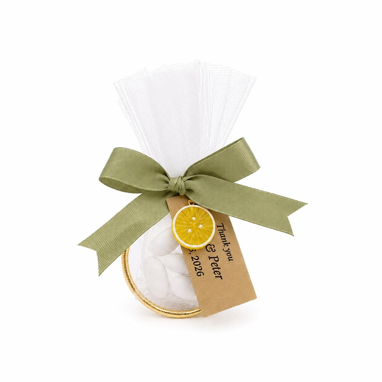 Lemon Wedding Favors| Greek Boubounieres | Italian Mediterranean Baptism bomboniere, Ring favors | Personalized tag, 10 pcs.