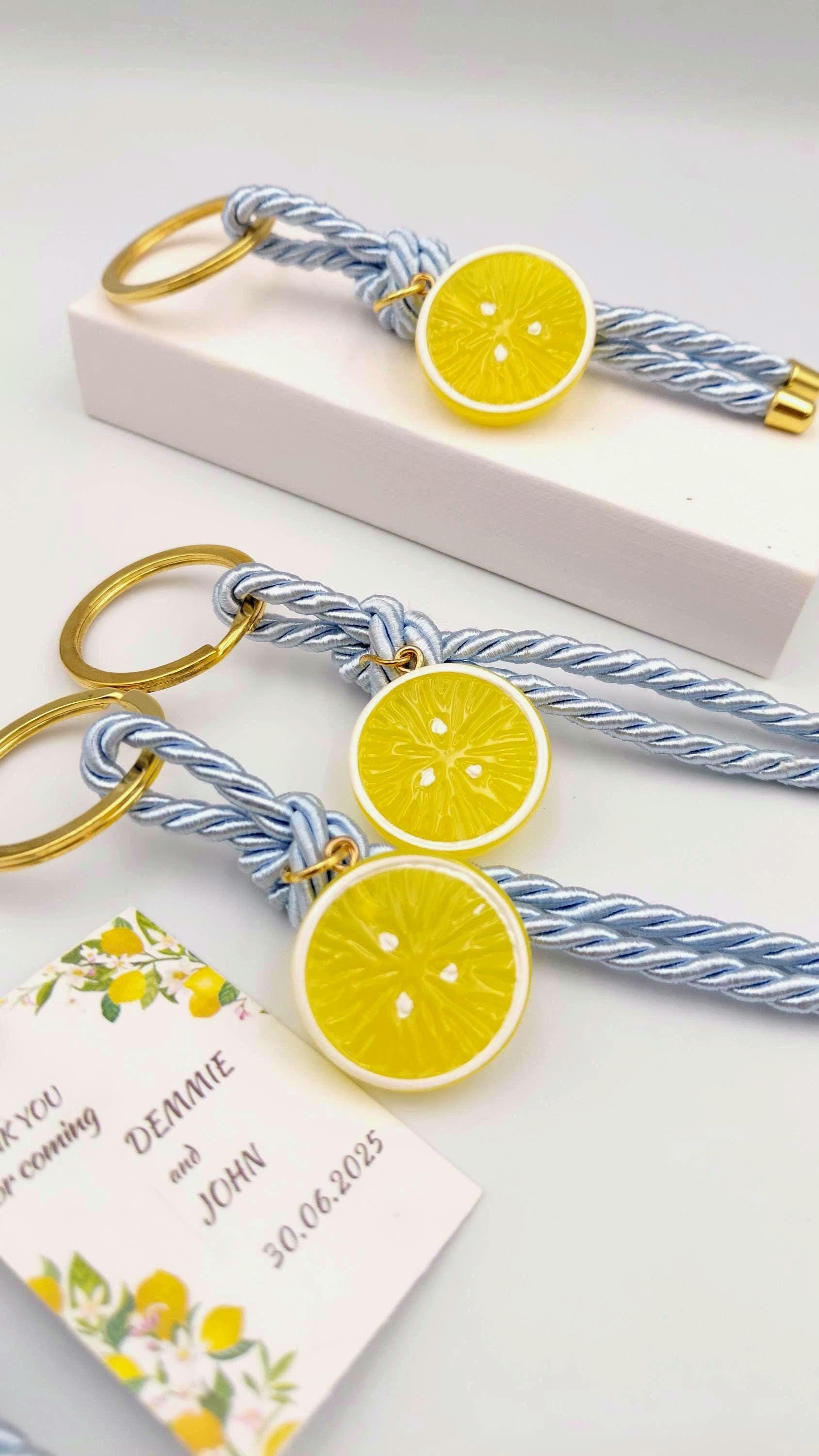 Lemon Baptism Favors, Martyrika Keychain, Greek Orthodox, Baby Shower party, First communion giveaway, Lemon Custom tag Set of 10.
