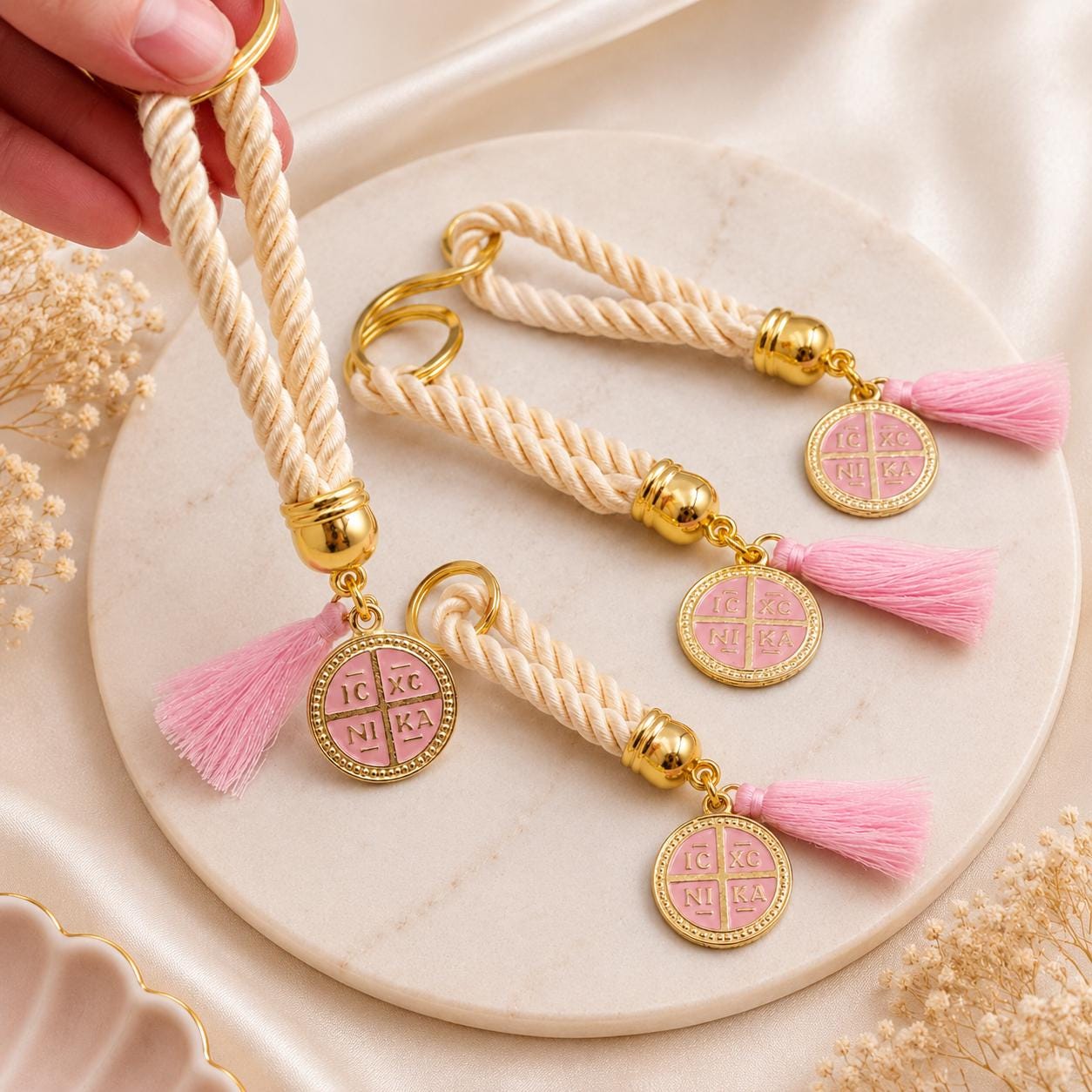 Martyrika Greek Orthodox Baptism Favors Orthodox Cross Keychain Christening Gifts First Communion Baby Girl Baptism, (10 pcs).