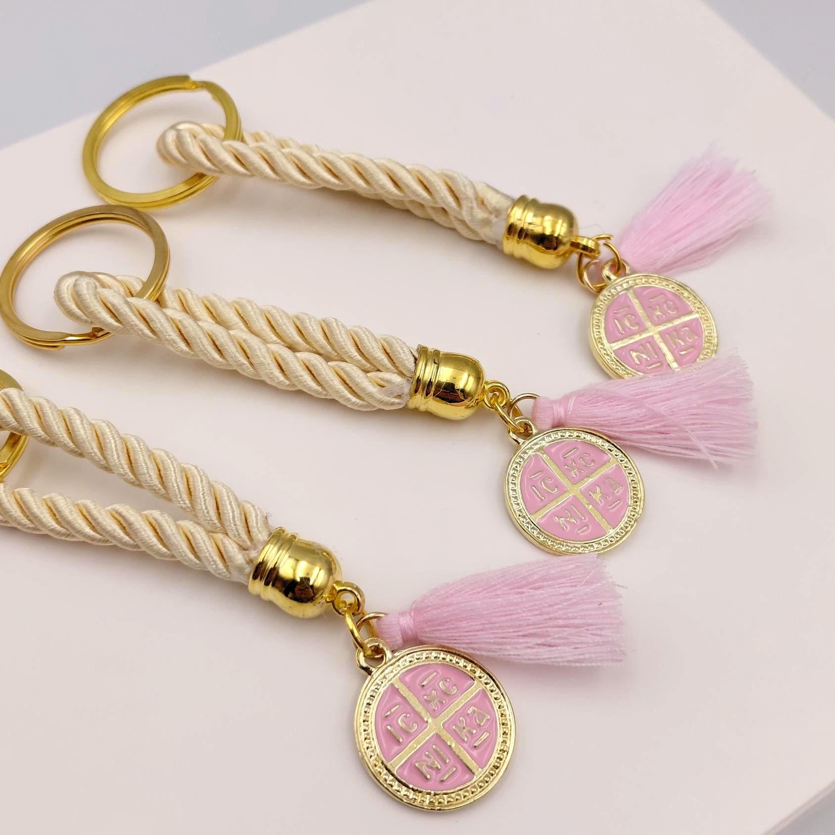 Martyrika Greek Orthodox Baptism Favors Orthodox Cross Keychain Christening Gifts First Communion Baby Girl Baptism, (10 pcs).