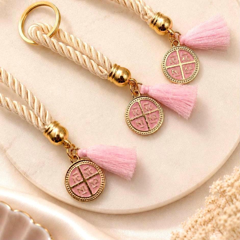 Martyrika Greek Orthodox Baptism Favors Orthodox Cross Keychain Christening Gifts First Communion Baby Girl Baptism, (10 pcs).