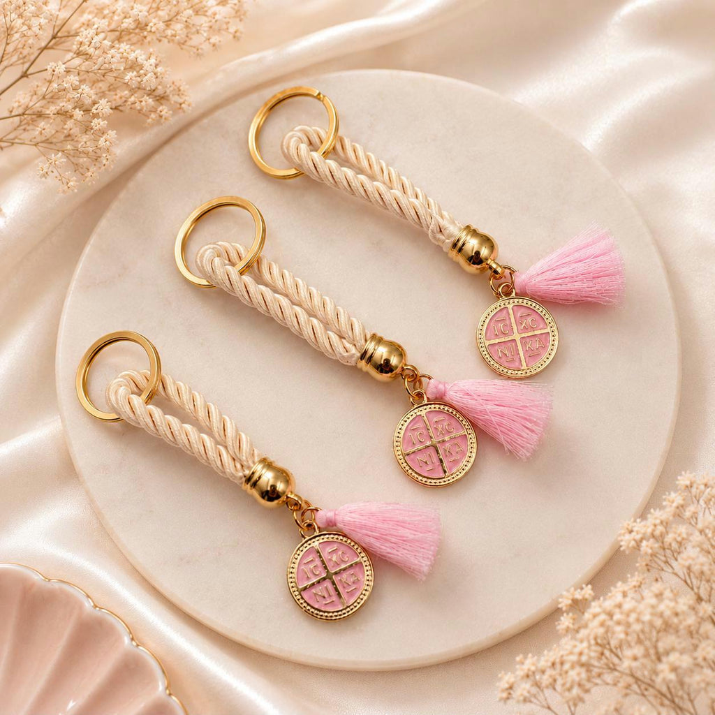 Martyrika Greek Orthodox Baptism Favors Orthodox Cross Keychain Christening Gifts First Communion Baby Girl Baptism, (10 pcs).