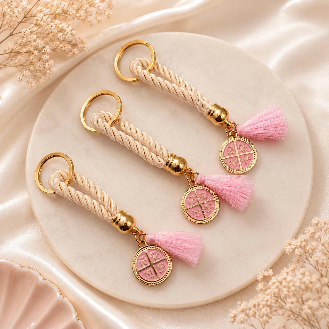 Martyrika Greek Orthodox Baptism Favors Orthodox Cross Keychain Christening Gifts First Communion Baby Girl Baptism, (10 pcs).
